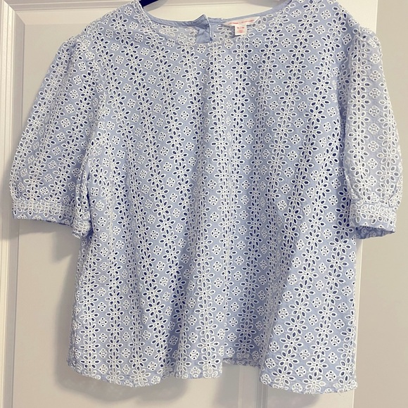 Jillian Harris X Joe fresh collab eyelet puff sleeve blue top- XL - Picture 2 of 4